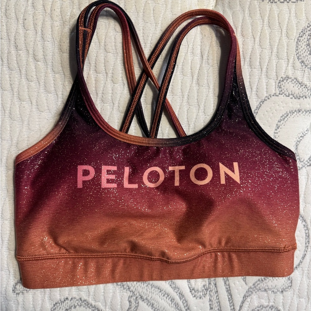 Peloton Pink and Black Sports Bra with Cross-Back Design